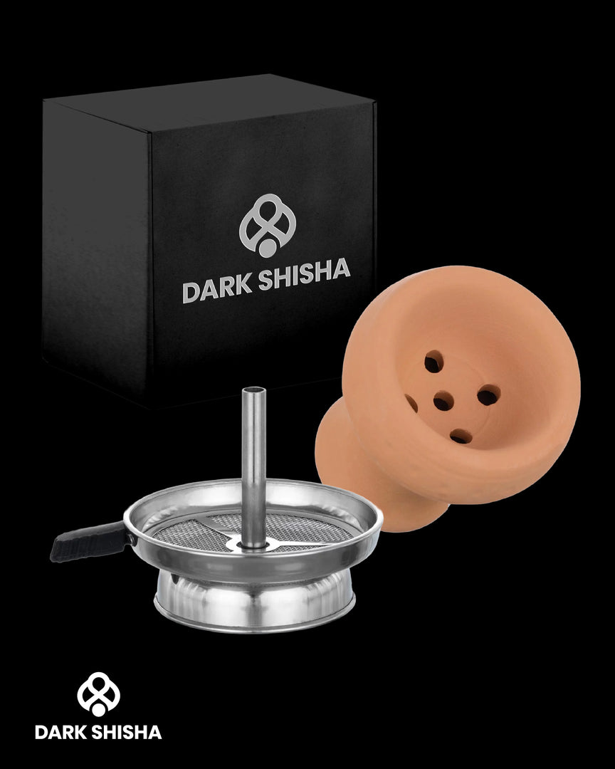 Braciere con caminetto in argilla e metallo per narghilè, calore uniforme e compatibilità universale.