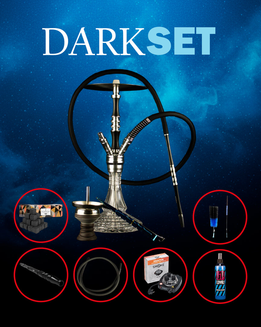 Dark Set Crystalia Elektra Black/Silver – Set narghilè completo con fornello, carbone e accessori extra