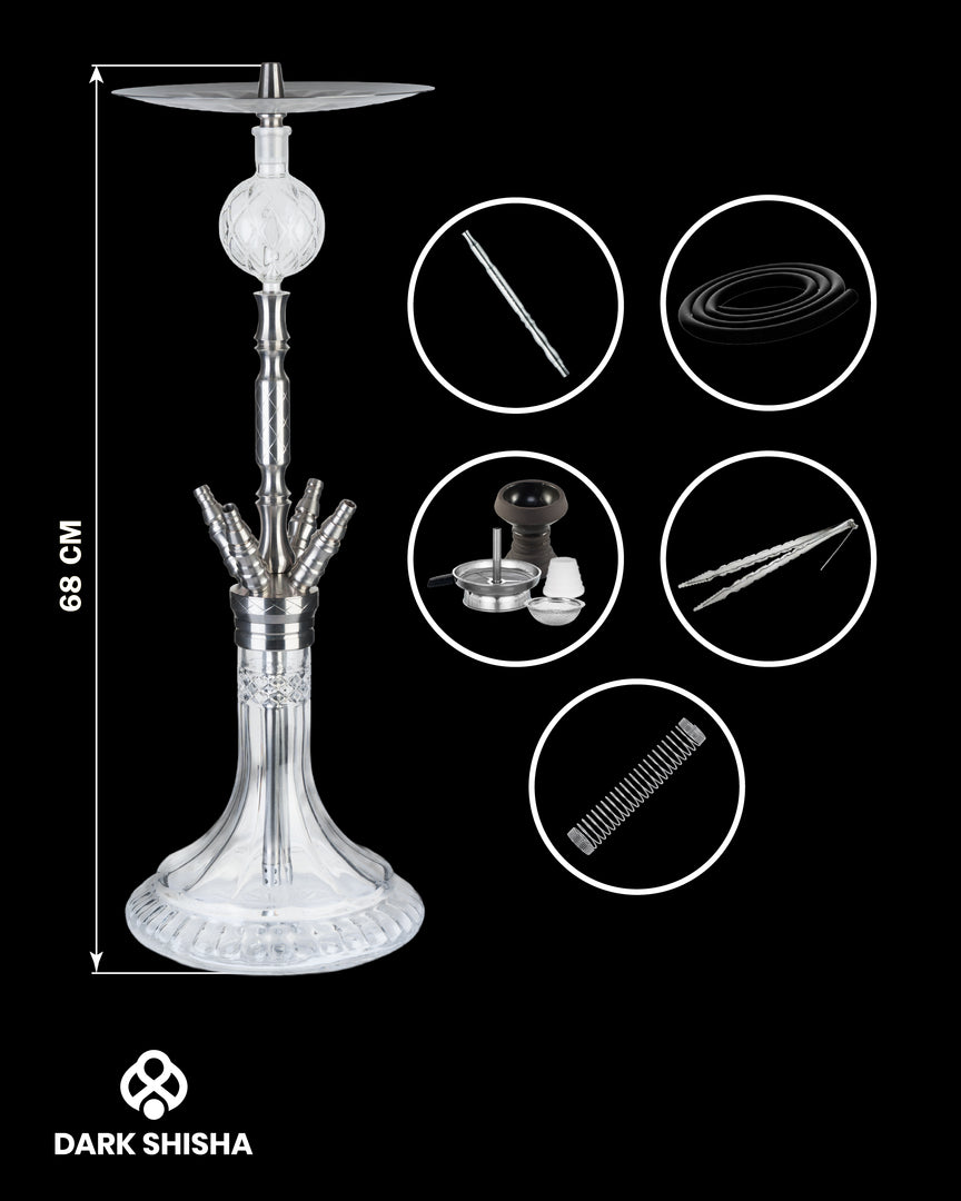 Luna Narghilè Adamaris 2.0 in acciaio inox con base in vetro e set completo