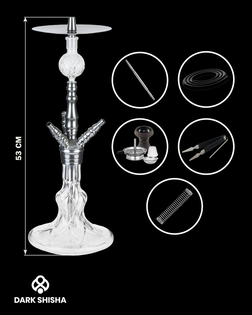 Luna Narghilè Minima 2.0 argento in alluminio con base in vetro e set completo