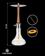 Carica immagine nella galleria Mr. Eds Narghilè E32 marrone scuro con base in vetro chiaro e colonna in acciaio rivestita di legno