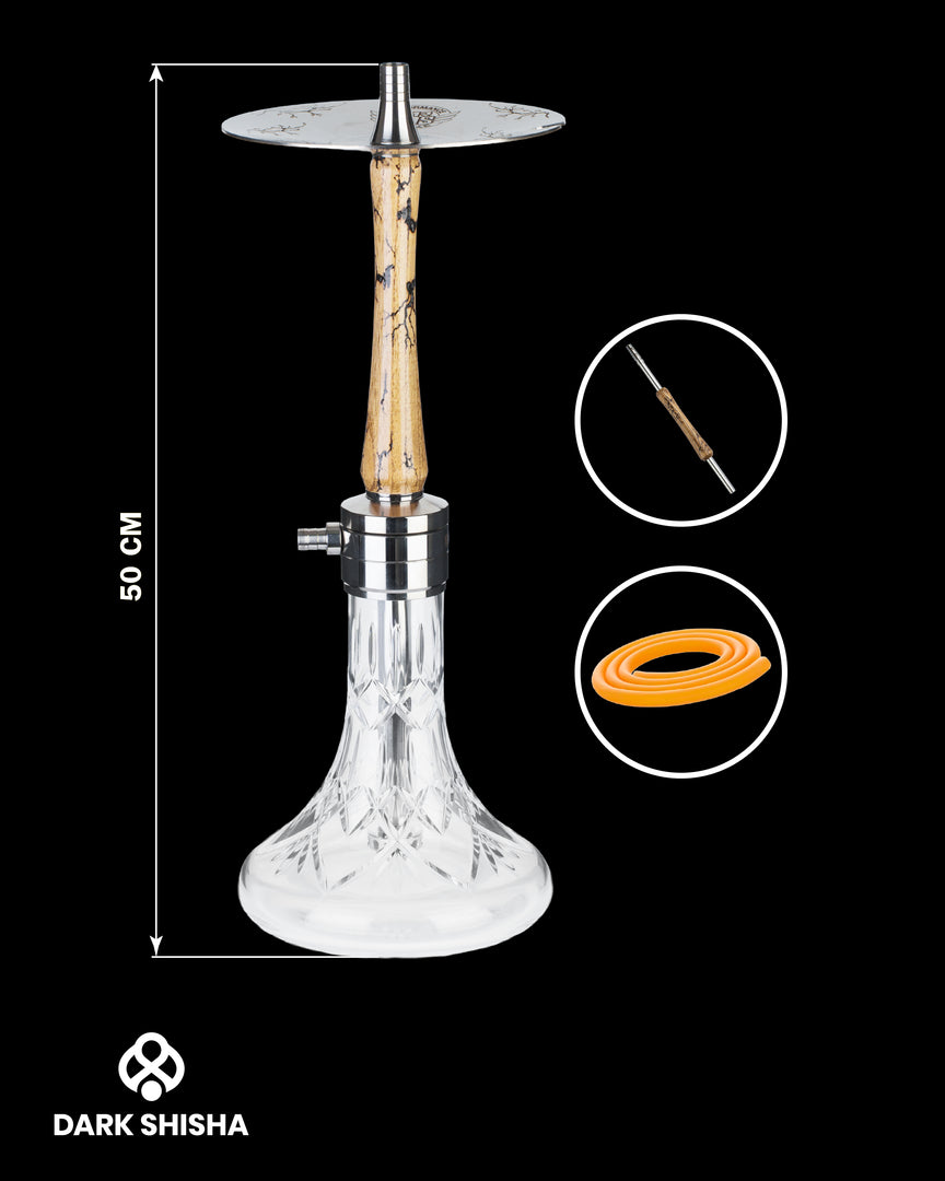 Mr. Eds Narghilè E32 marrone con base in vetro cristallo e colonna in acciaio rivestita di legno