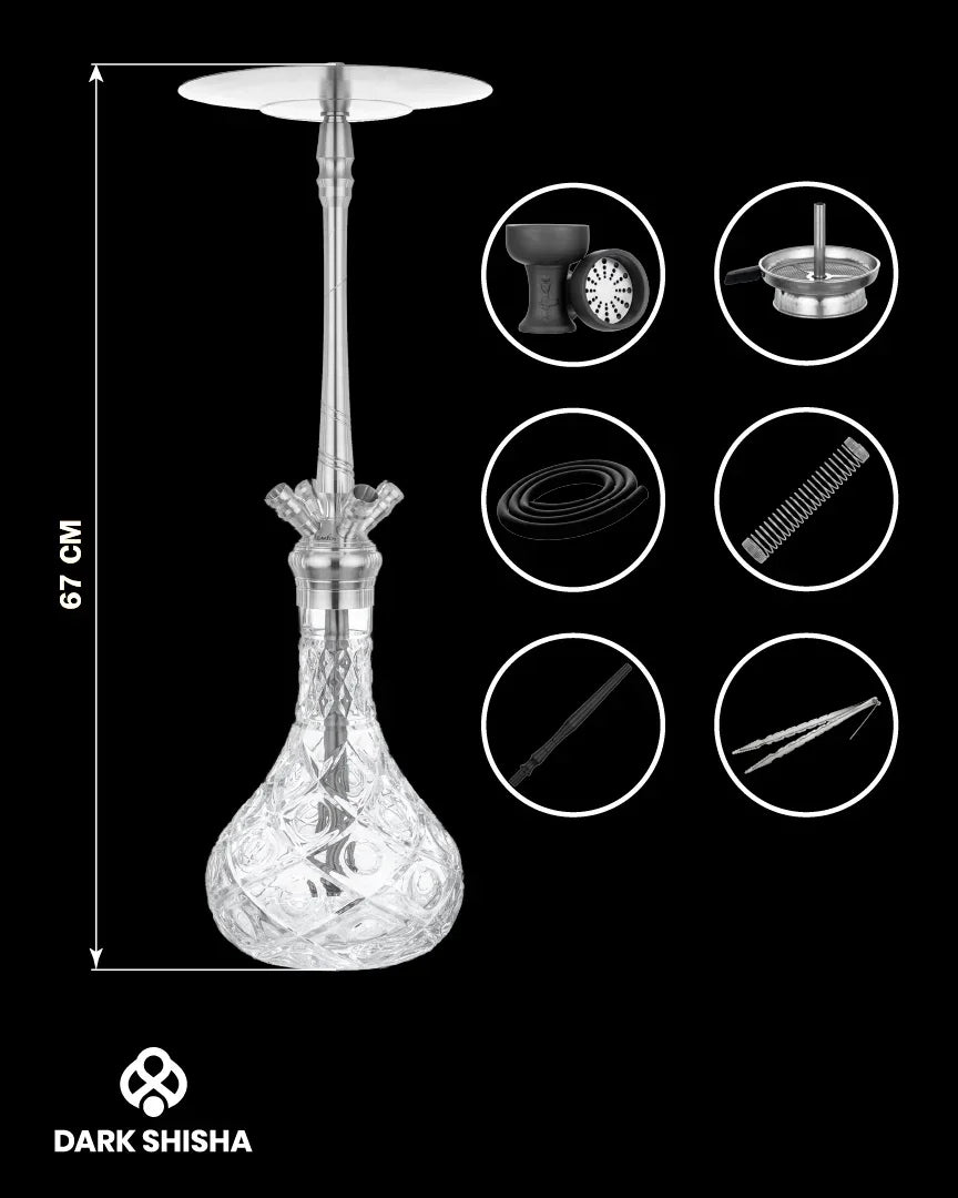 Narghilè Aladin MVP 670 Dot da 67 cm in acciaio inox con base in vetro e set completo di accessori