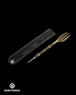 Carica immagine nella galleria Set strumenti braciere Smoke2u oro giallo con forchetta e punteruolo per preparazione testa narghilè