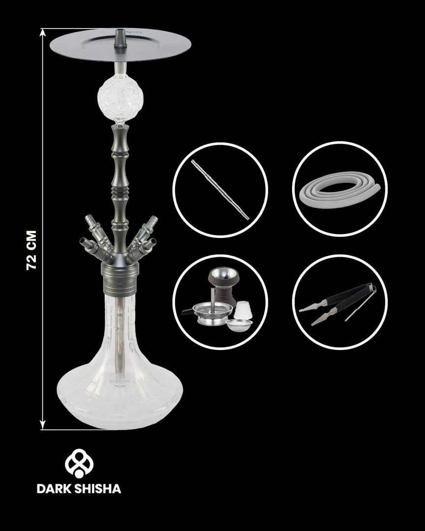 Shisha completa Smoke2u Praedo 2.0 grigia in alluminio con sistema Closed Chamber e accessori inclusi