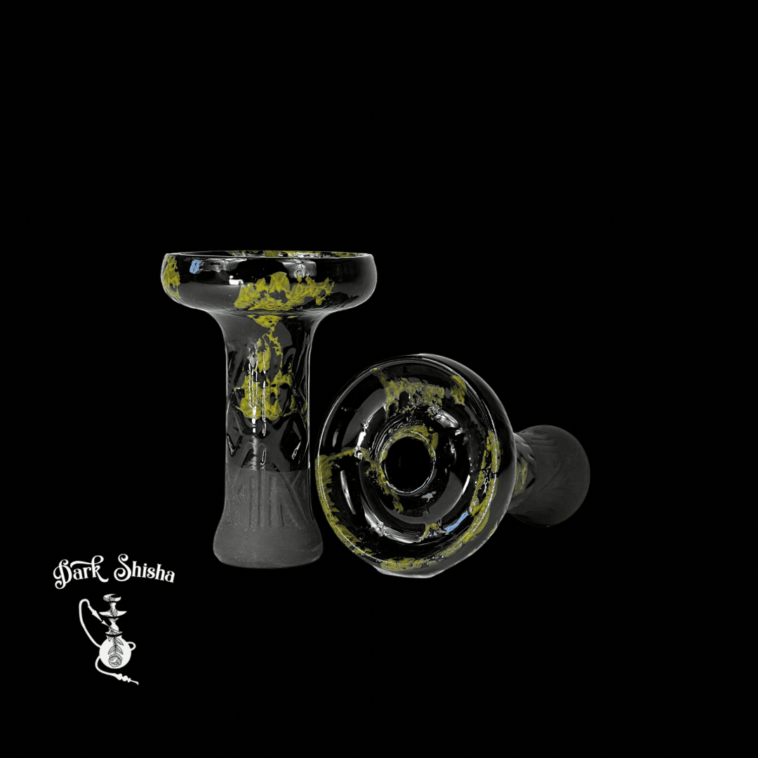Testa per narghilè phunnel in ceramica decorata - Nero e Giallo, ideale per sessioni di lunga durata - Darkshisha