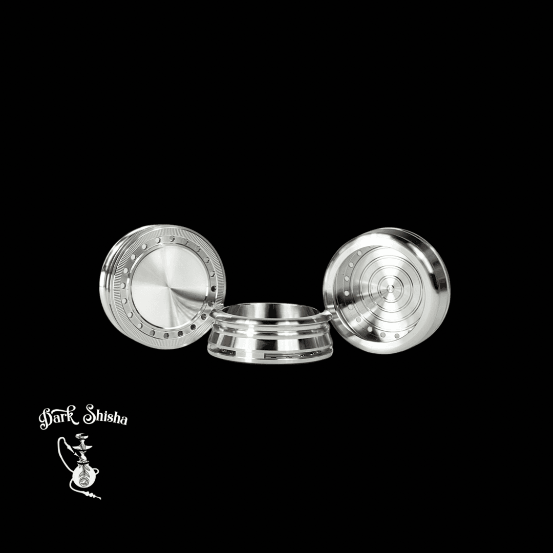 Gestore di calore HMD Dark Shisha aperto in acciaio inox, per narghilè, ottimizza la temperatura e garantisce fumate uniformi e prolungate.