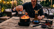 carboni per narghilè accensione su fornello elettrico in giardino