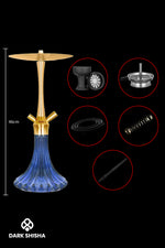 Shisha Aladin MVP A46 - Oro e Blu Oceano. Narghilè compatta di alta qualità in acciaio inox con diffusore regolabile, tubo in silicone antistatico,boccaglio e set camino incluso.
