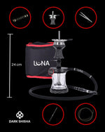 Carica immagine nella galleria Narghilè Luna Vacanza colore nero, realizzato in alluminio anodizzato, altezza 24 cm, set completo ideale per viaggio e spostamenti.
