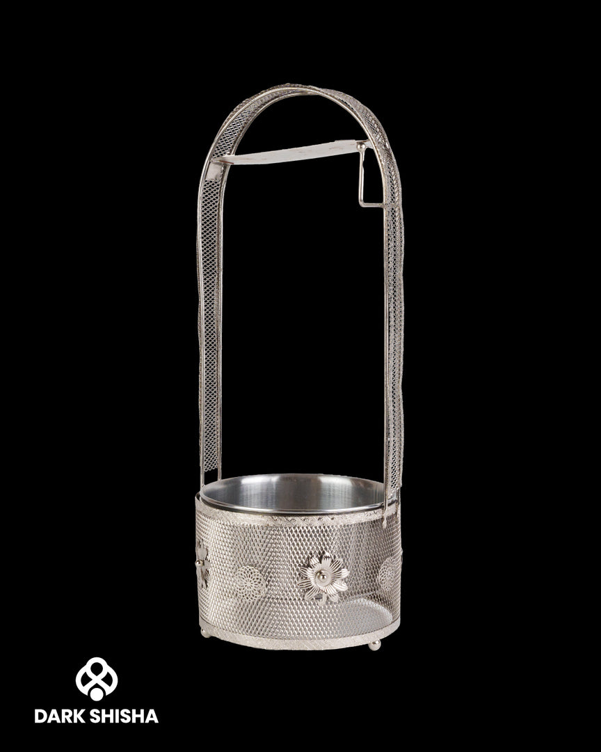 Porta Carbone Narghilè "Silver Flower L" 48 cm | Alluminio Artigianale - Darkshisha