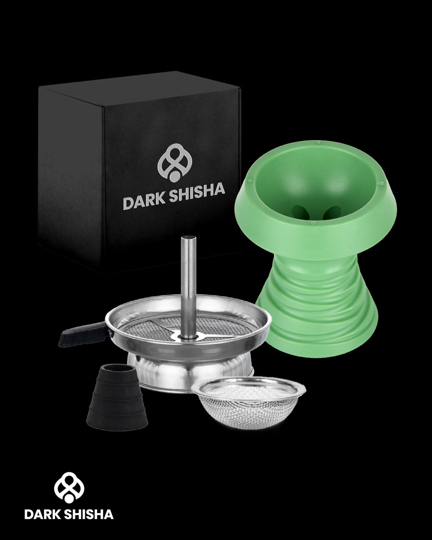 Set braciere in silicone verde Darkshisha con accessori in metallo e confezione nera