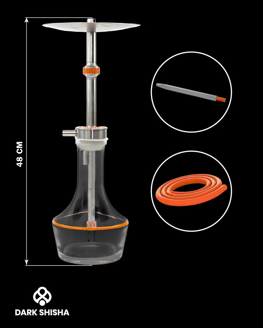 Chaos Narghilè arancione in acciaio inox con base in vetro e set completo professionale