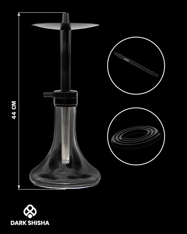 Narghilè nero Mr. Eds E29 Boss in alluminio con base in vetro soffiato a mano e design moderno professionale