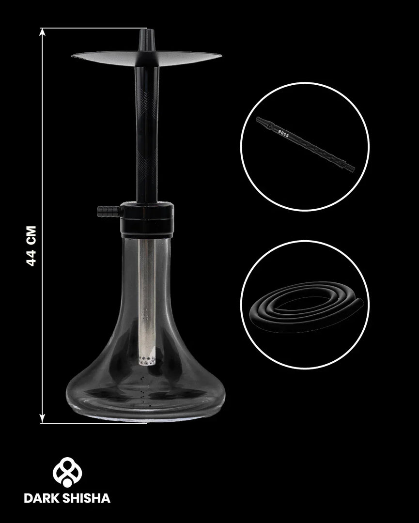 Narghilè nero Mr. Eds E29 Boss in alluminio con base in vetro soffiato a mano e design moderno professionale