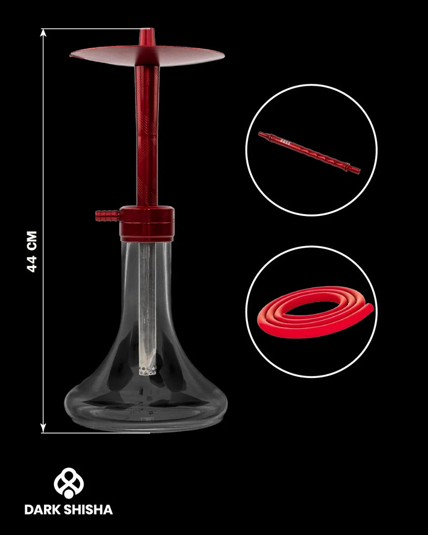 Narghilè rosso Mr. Eds E29 Boss in alluminio con base in vetro soffiato a mano e design moderno professionale