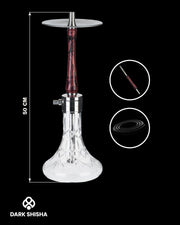 Mr. Eds Narghilè E32 rosso con base in vetro cristallo e colonna in acciaio rivestita di legno