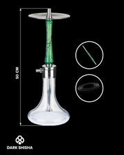 Mr. Eds Narghilè E32 verde con base in vetro chiaro e colonna in acciaio rivestita di legno