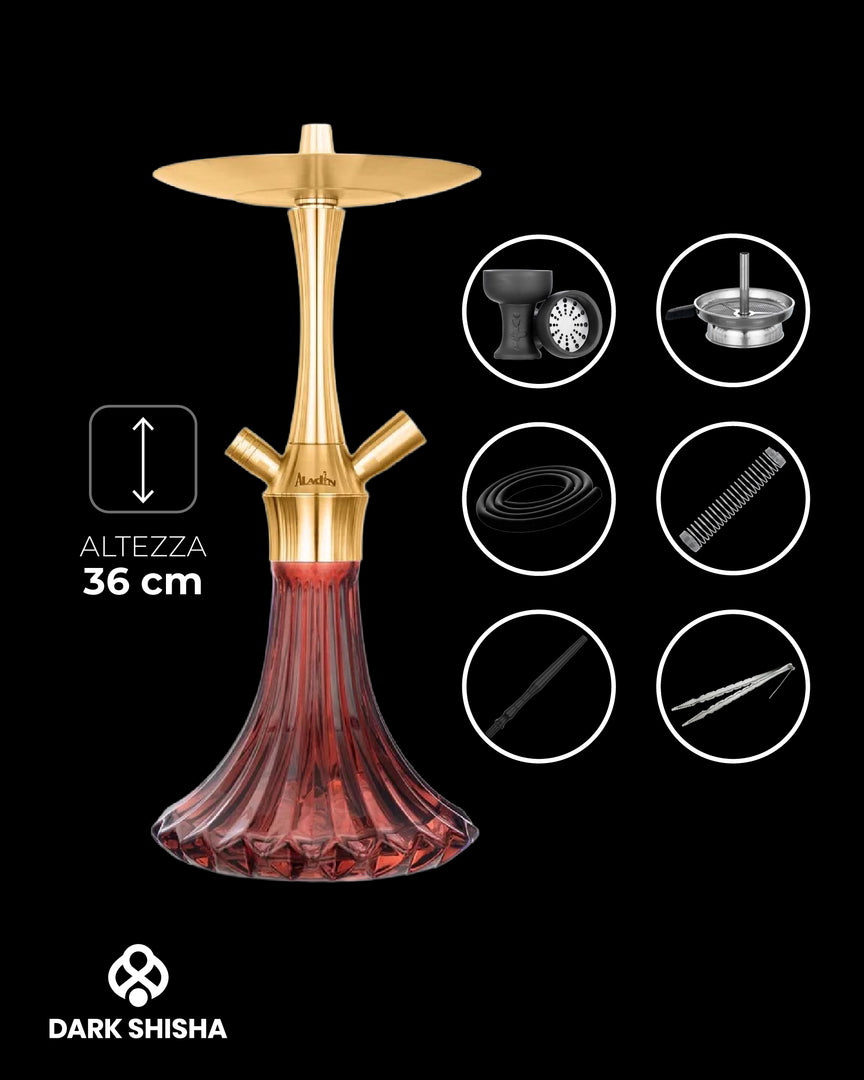 narghilè Aladin MVP A36 Gold Ruby Red con base rosso rubino