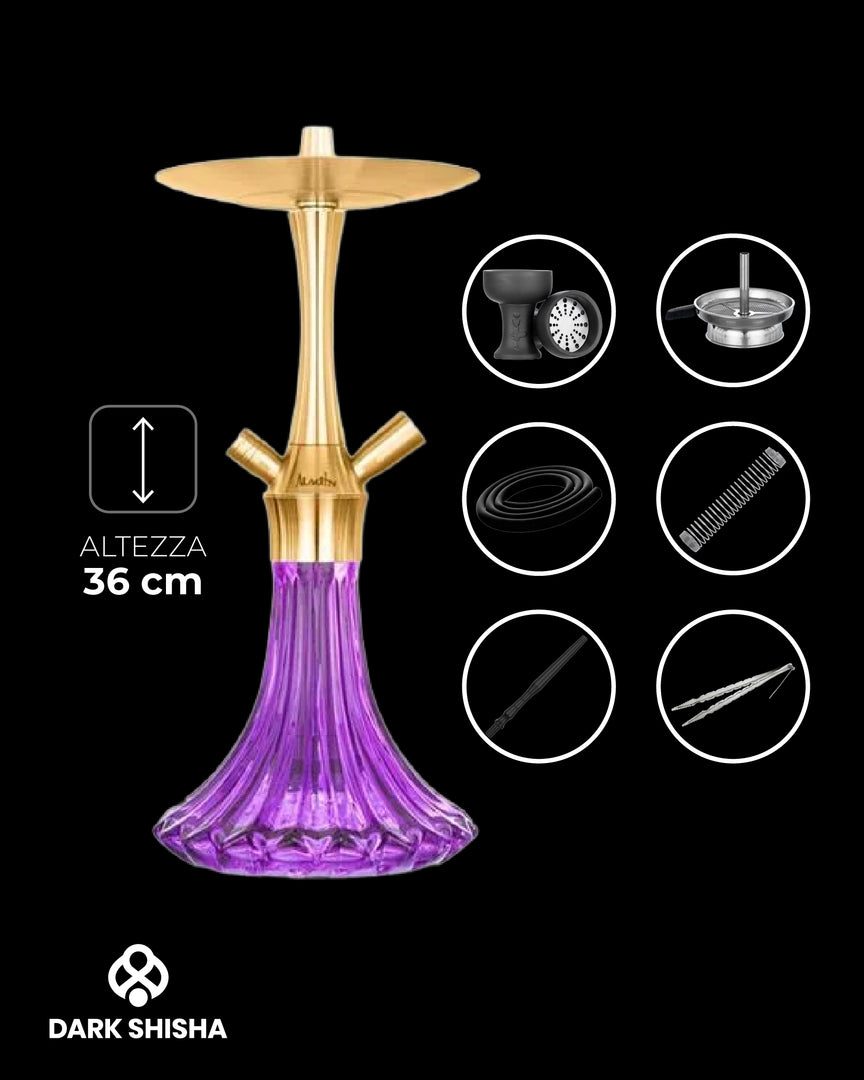 narghilè Aladin MVP A36 Gold Purple con base viola