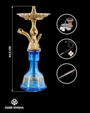 Narghilè tradizionale Luna blu in alluminio con base in vetro soffiato a mano e set completo pronto all’uso