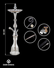 Narghilè tradizionale Luna grande argento in alluminio con base in vetro soffiato a mano e set completo