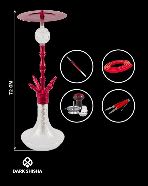 Shisha completa Smoke2u Praedo 2.0 rossa. In alluminio con sistema Closed Chamber e accessori inclusi per un set moderno e funzionale.