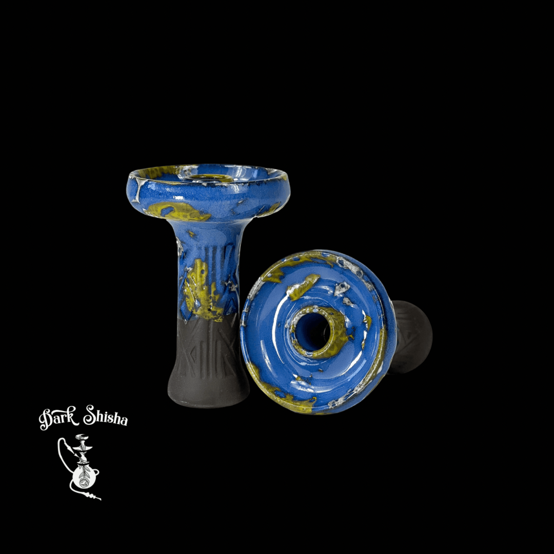 Testa per narghilè phunnel in ceramica Blu e Giallo, ideale per sessioni lunghe e uniformi con distribuzione ottimale del calore.